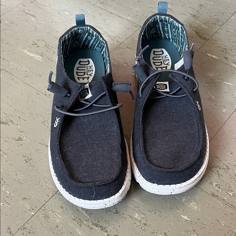 Hey Dude Women's Black Canvas Moccasin Slip-On with White Sole